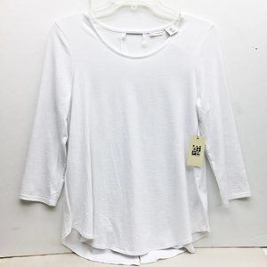 NWT Max Studio Womens Blouse White Cotton 3/4 Sleeve Top Hi Low Back Slit S New
